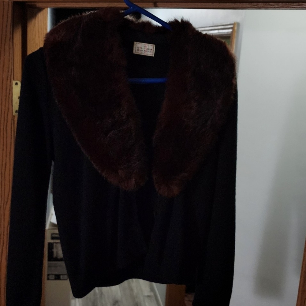 Vintage black du pont virgin orlon mink collar sweater jacket
